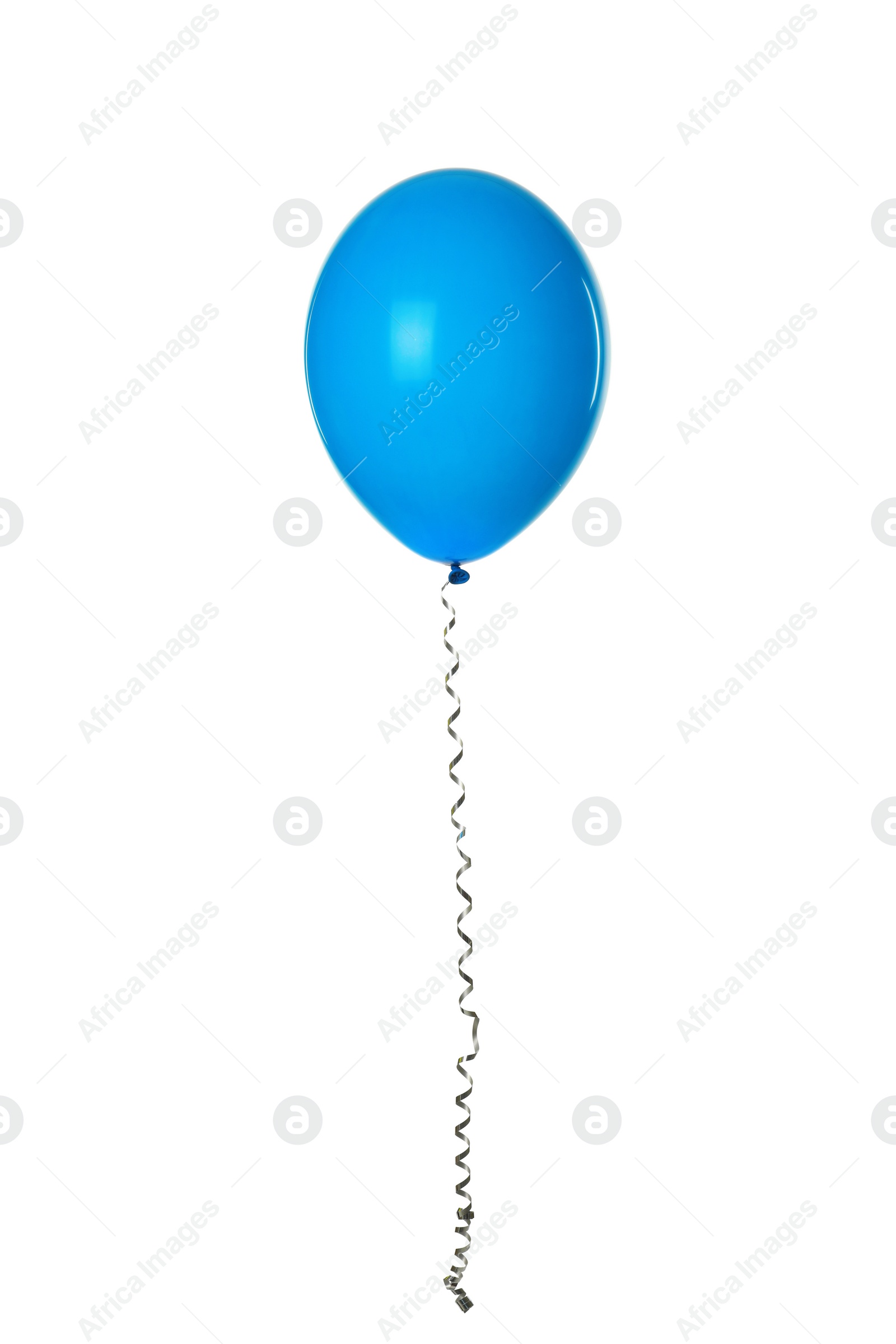 Photo of Light blue balloon with ribbon isolated on white