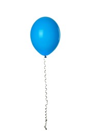 Light blue balloon with ribbon isolated on white