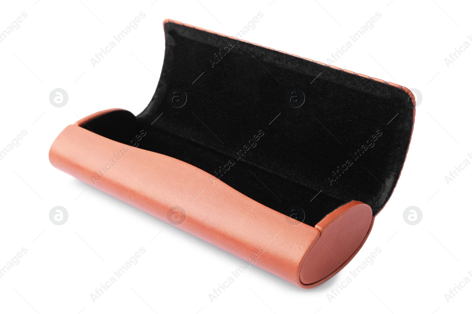 Photo of Open brown leather glasses case isolated on white