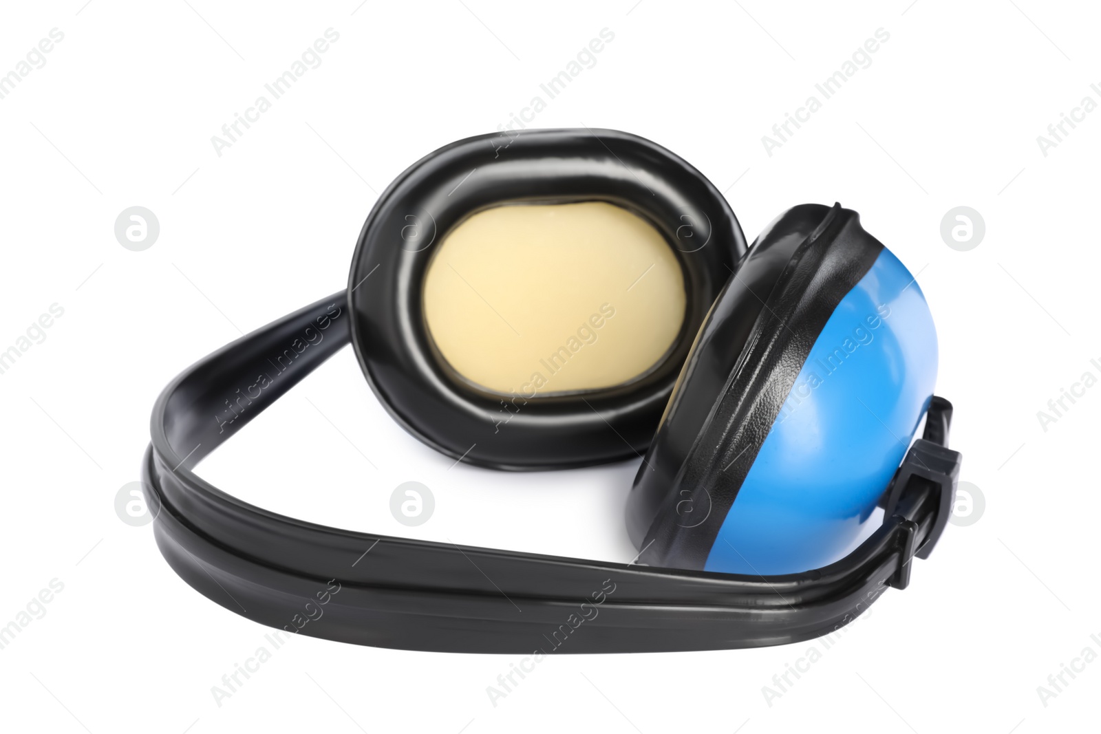 Photo of Protective headphones isolated on white. Safety equipment