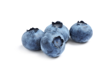 Photo of Tasty fresh ripe blueberries on white background