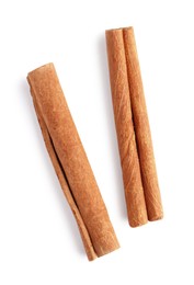 Cinnamon sticks isolated on white, top view