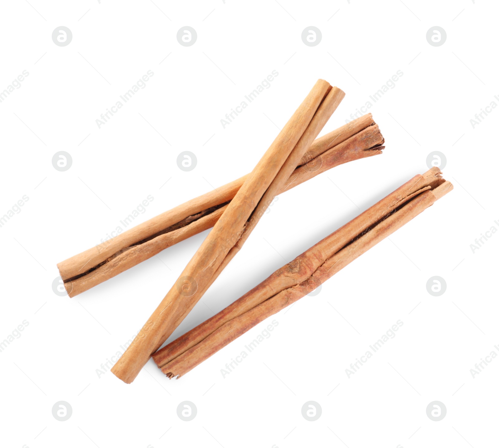 Photo of Aromatic cinnamon sticks on white background, top view