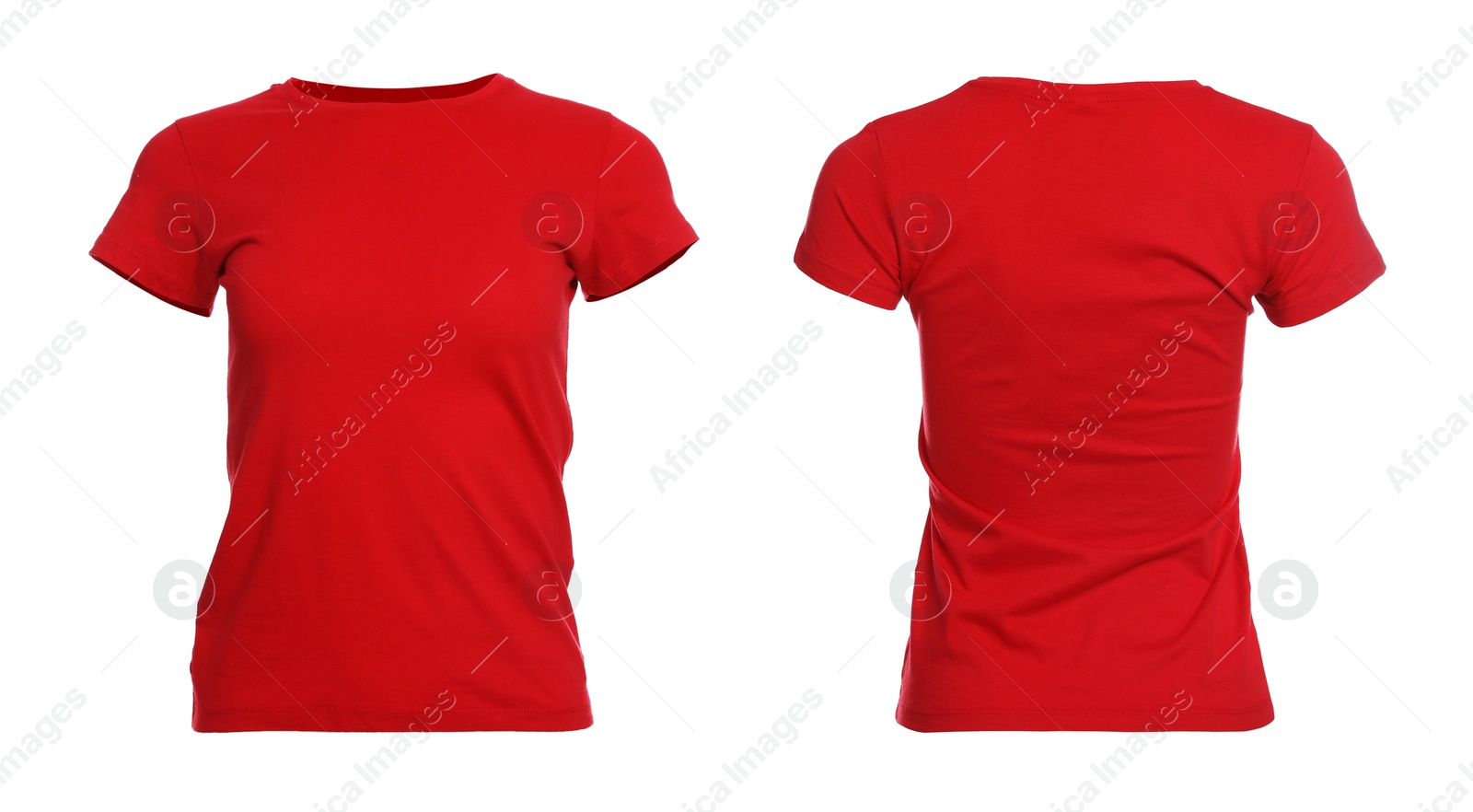 Image of Red t-shirt with space for design isolated on white. Back and front views