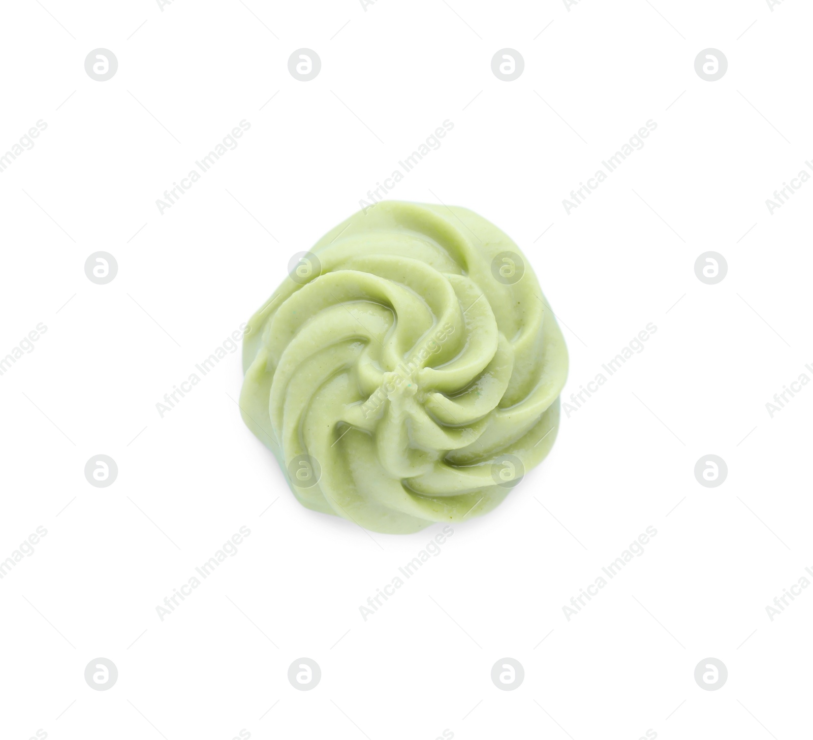 Photo of Swirl of wasabi paste isolated on white, top view