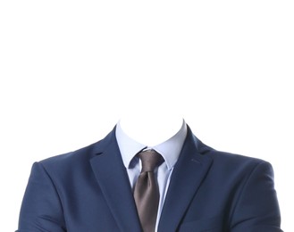 Image of Formal wear replacement template for passport photo or other documents. Jacket and shirt with necktie isolated on white