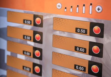 Coffee vending machine, closeup. Menu with different drinks and buttons