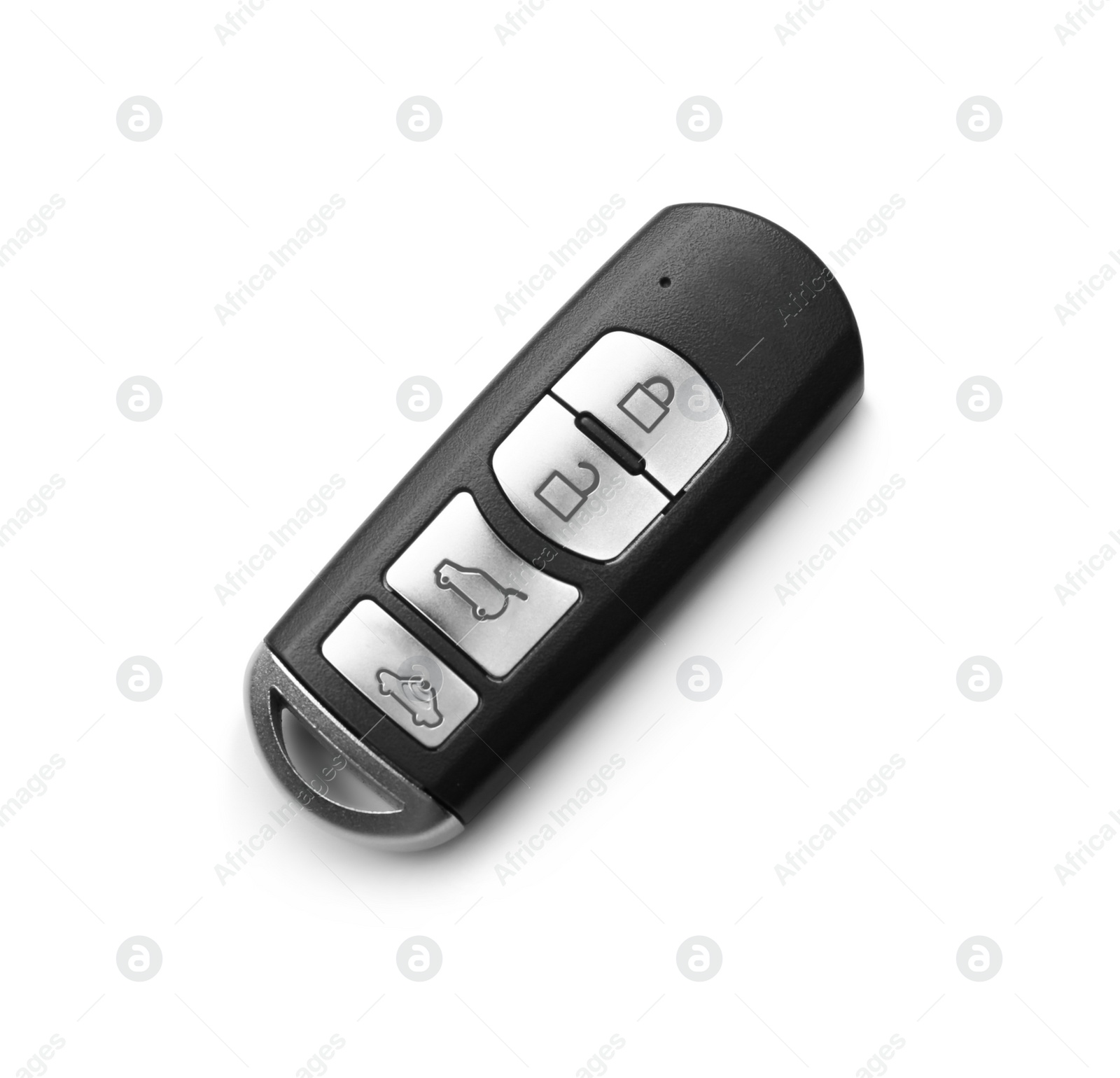 Modern car smart key isolated on white, top view Photo of Modern car smart key isolated on white, top view