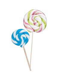 Photo of Sticks with colorful lollipops isolated on white
