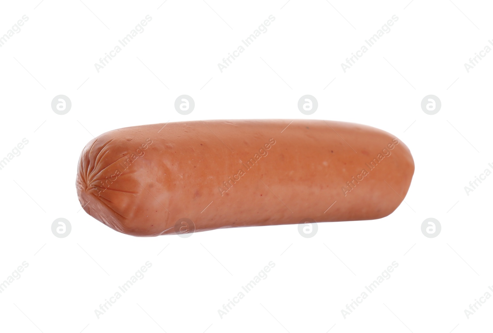 Photo of One fresh raw sausage isolated on white. Meat product