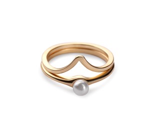 Elegant ring with pearl isolated on white