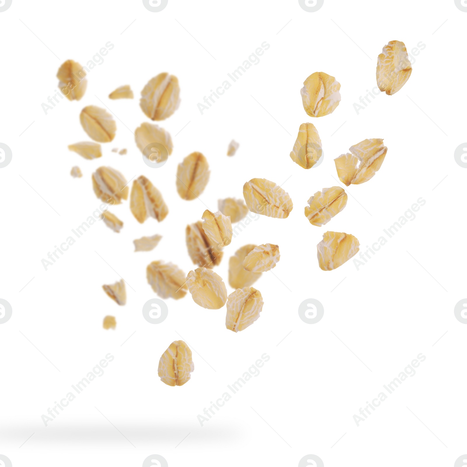 Image of Rolled oat flakes falling on white background