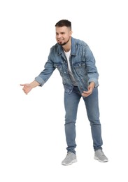 Photo of Man in denim clothes isolated on white