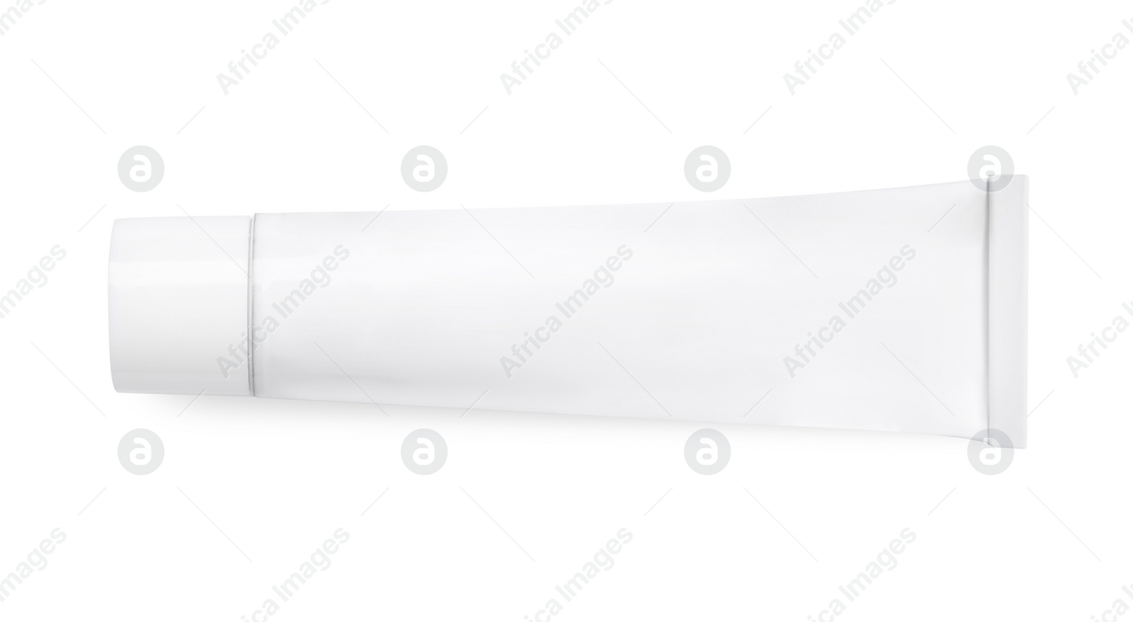 Photo of Tube of ointment isolated on white, top view. Space for text