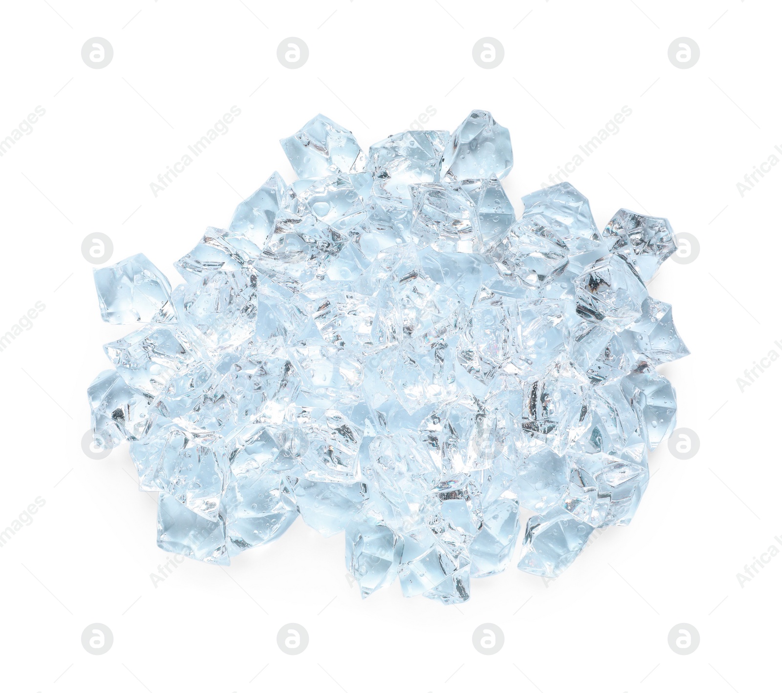 Photo of Heap of crushed ice on white background, top view