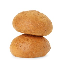 Two fresh hamburger buns isolated on white