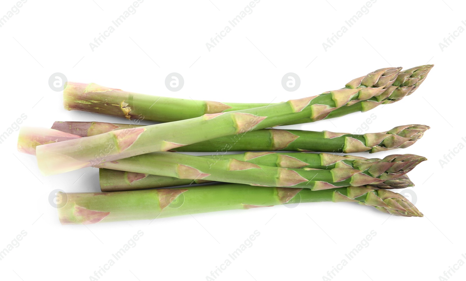 Photo of Fresh raw asparagus isolated on white. Healthy eating