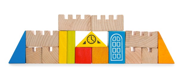 Photo of Game of building blocks isolated on white. Educational toy for motor skills development