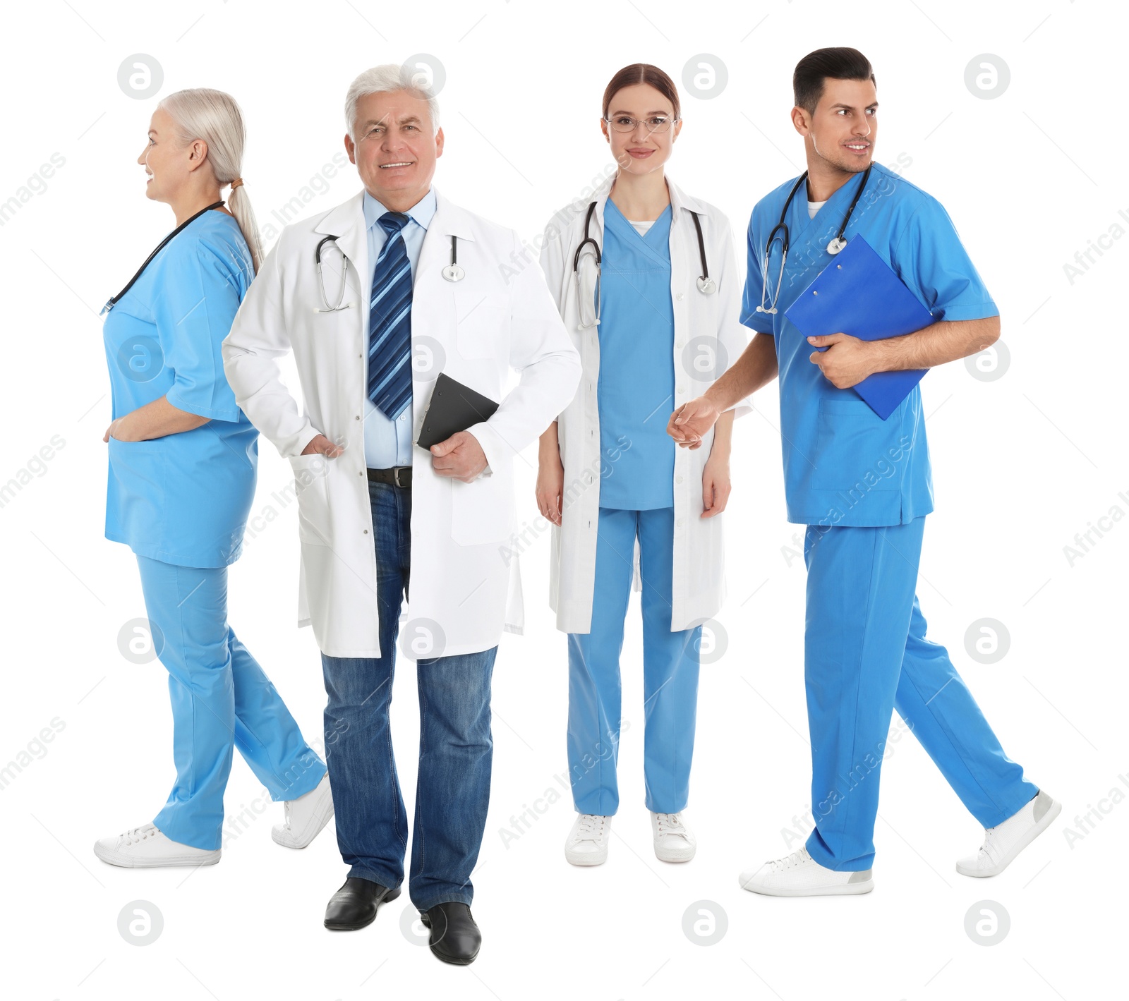 Image of Collage with photos of doctors on white background