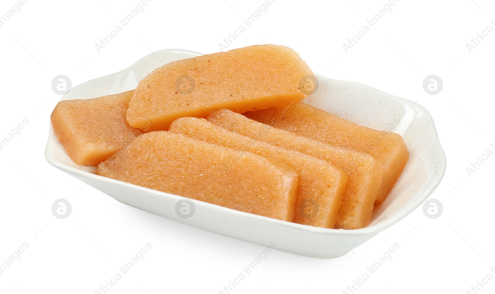 Photo of Delicious sweet quince paste and isolated on white
