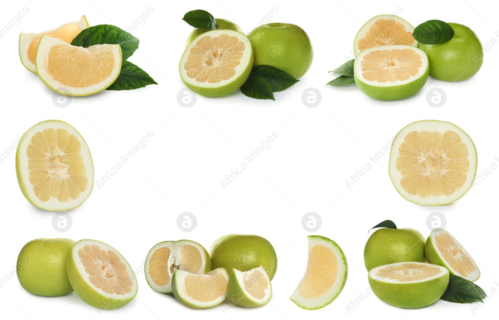 Image of Set with fresh ripe sweetie fruits on white background