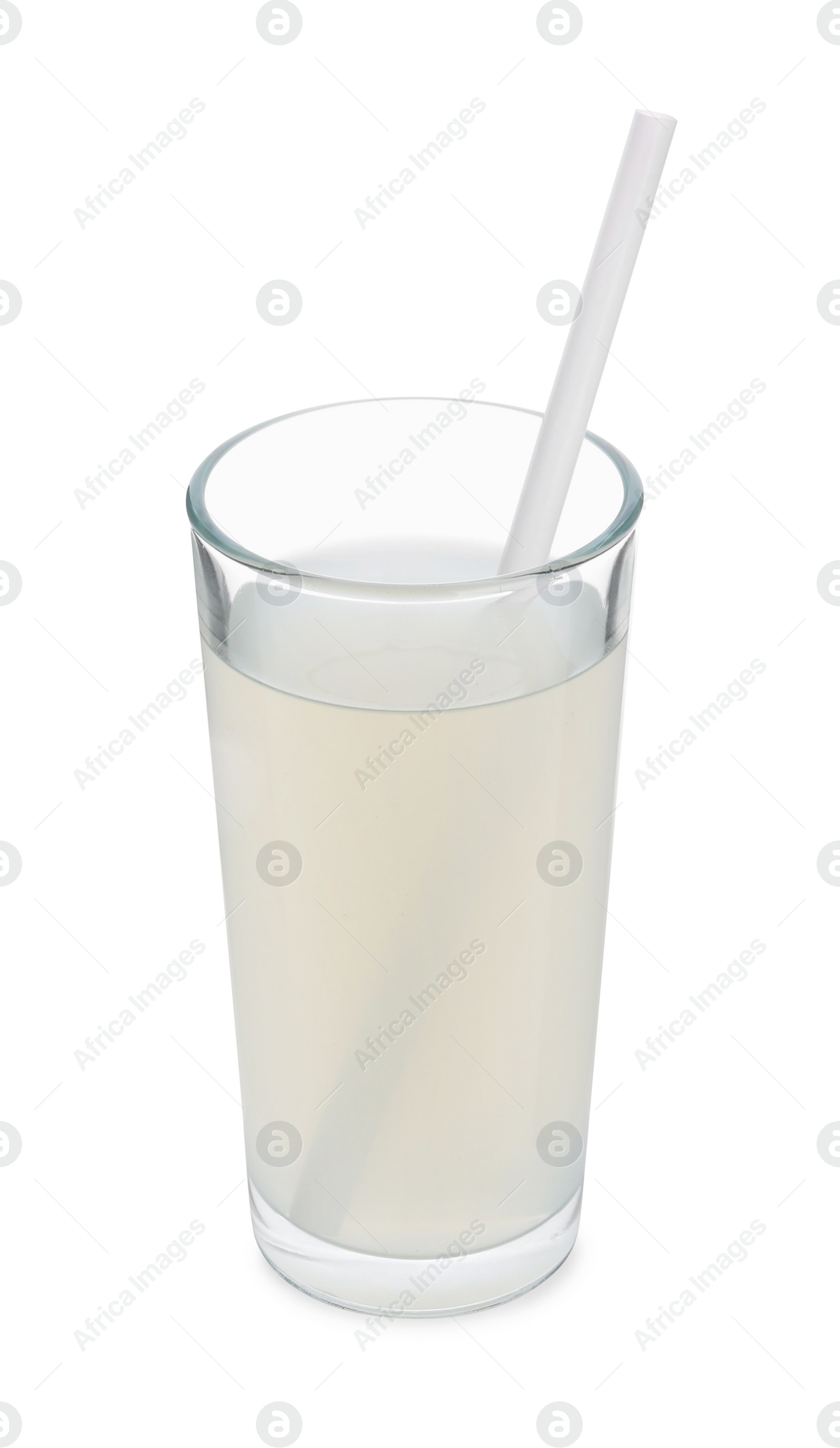 Photo of Glass of coconut water isolated on white