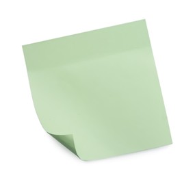 Blank light green sticky note on white background, top view