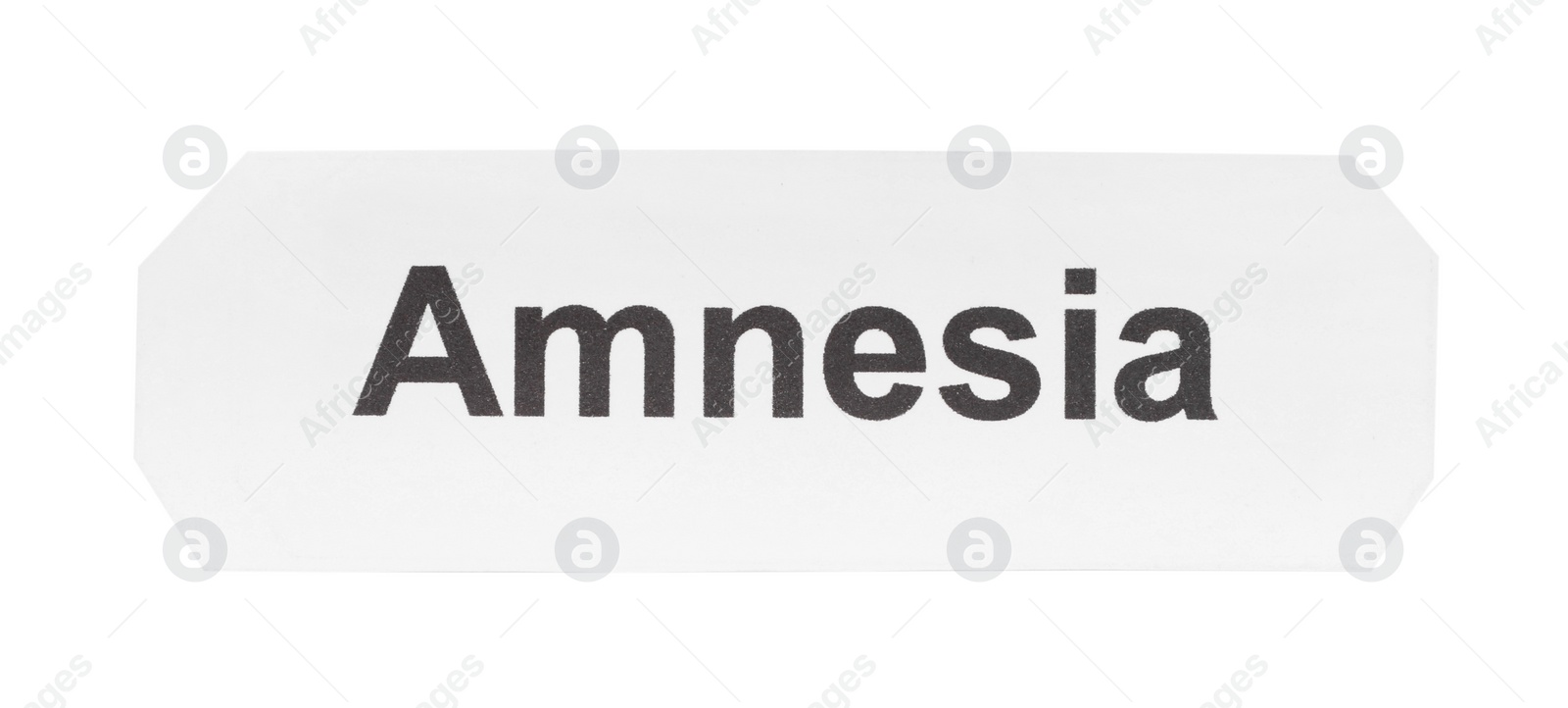 Photo of Sheet of paper with word Amnesia on white background, top view