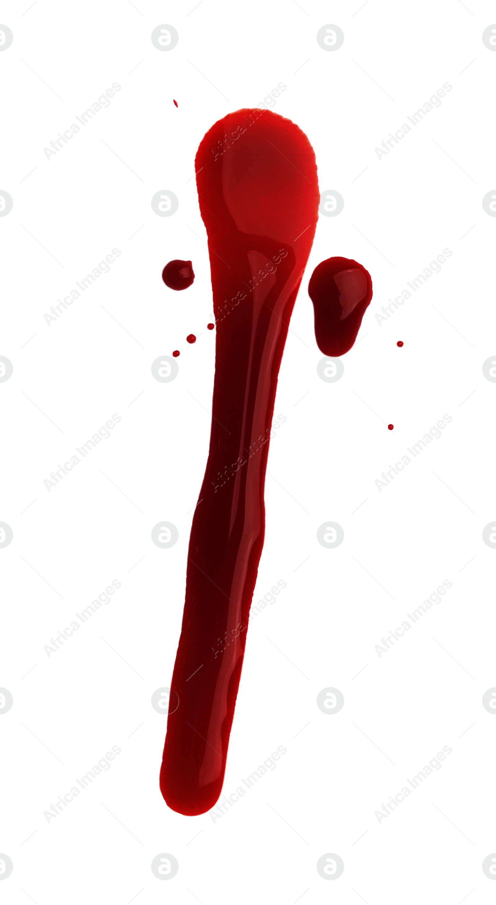 Photo of Flowing down red blood isolated on white