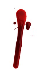 Photo of Flowing down red blood isolated on white