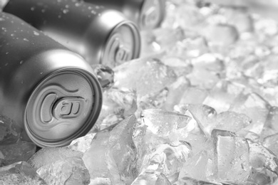 Photo of Tin cans on pile of ice cubes