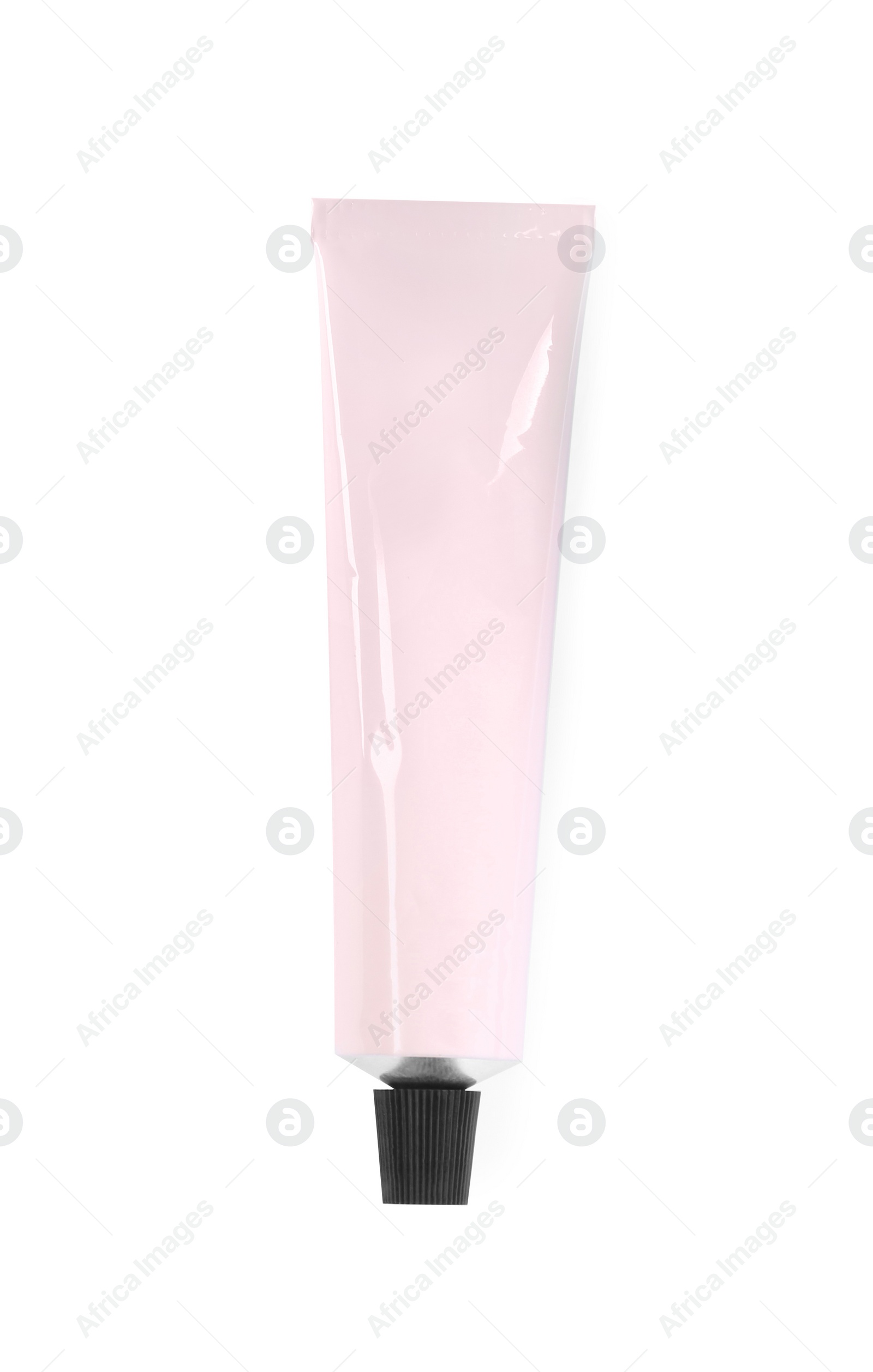 Photo of Tube of hand cream isolated on white, top view