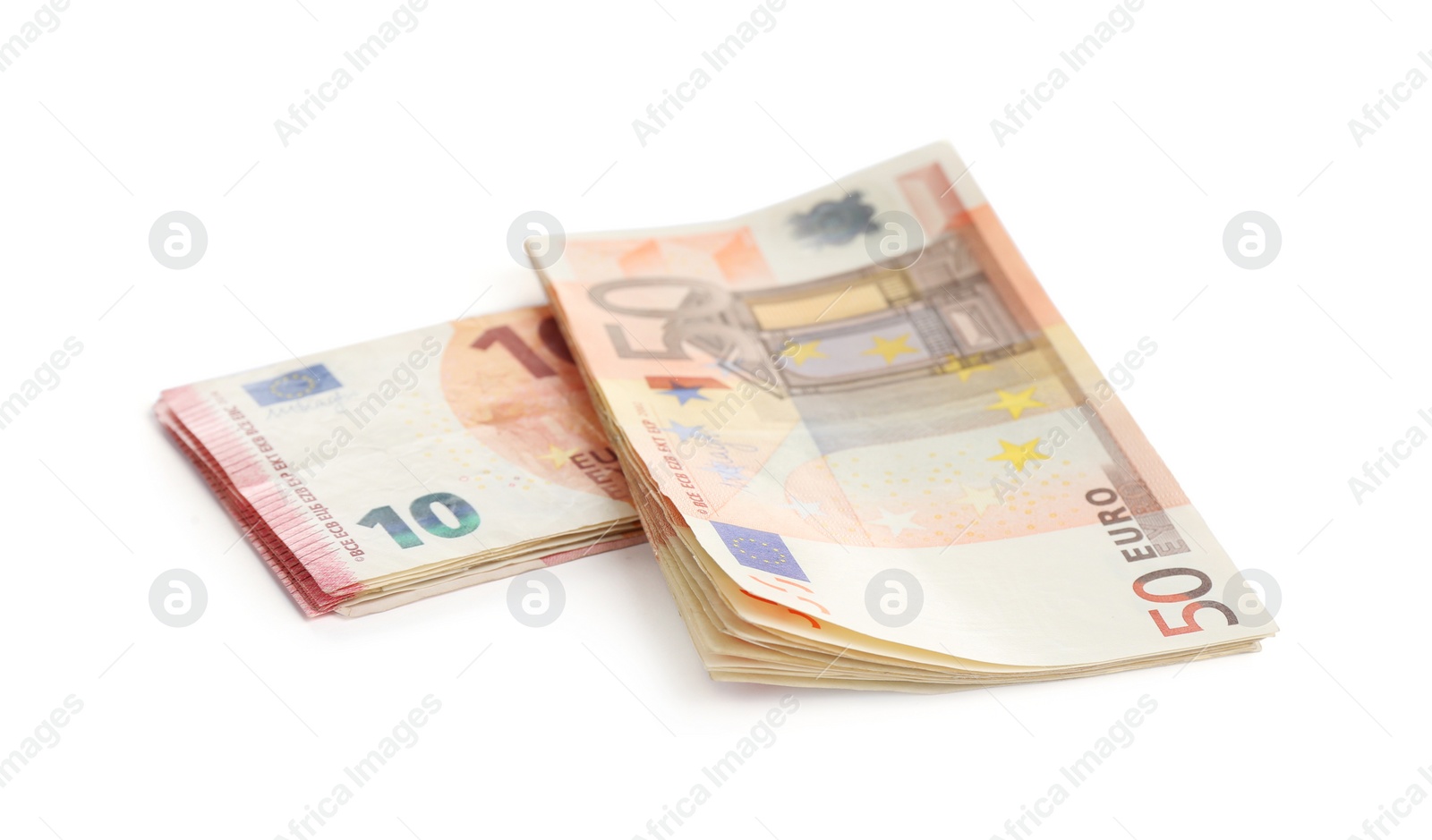 Photo of Euro banknotes on white background. Money and finance