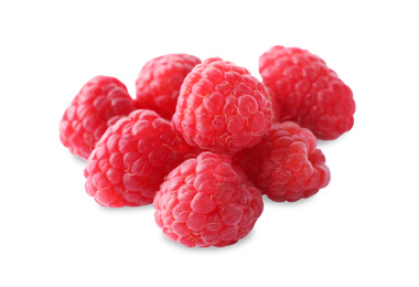 Photo of Delicious sweet ripe raspberries isolated on white