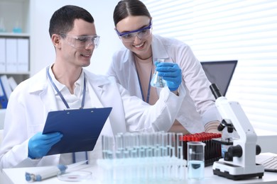 Scientists working with samples in laboratory. Medical research