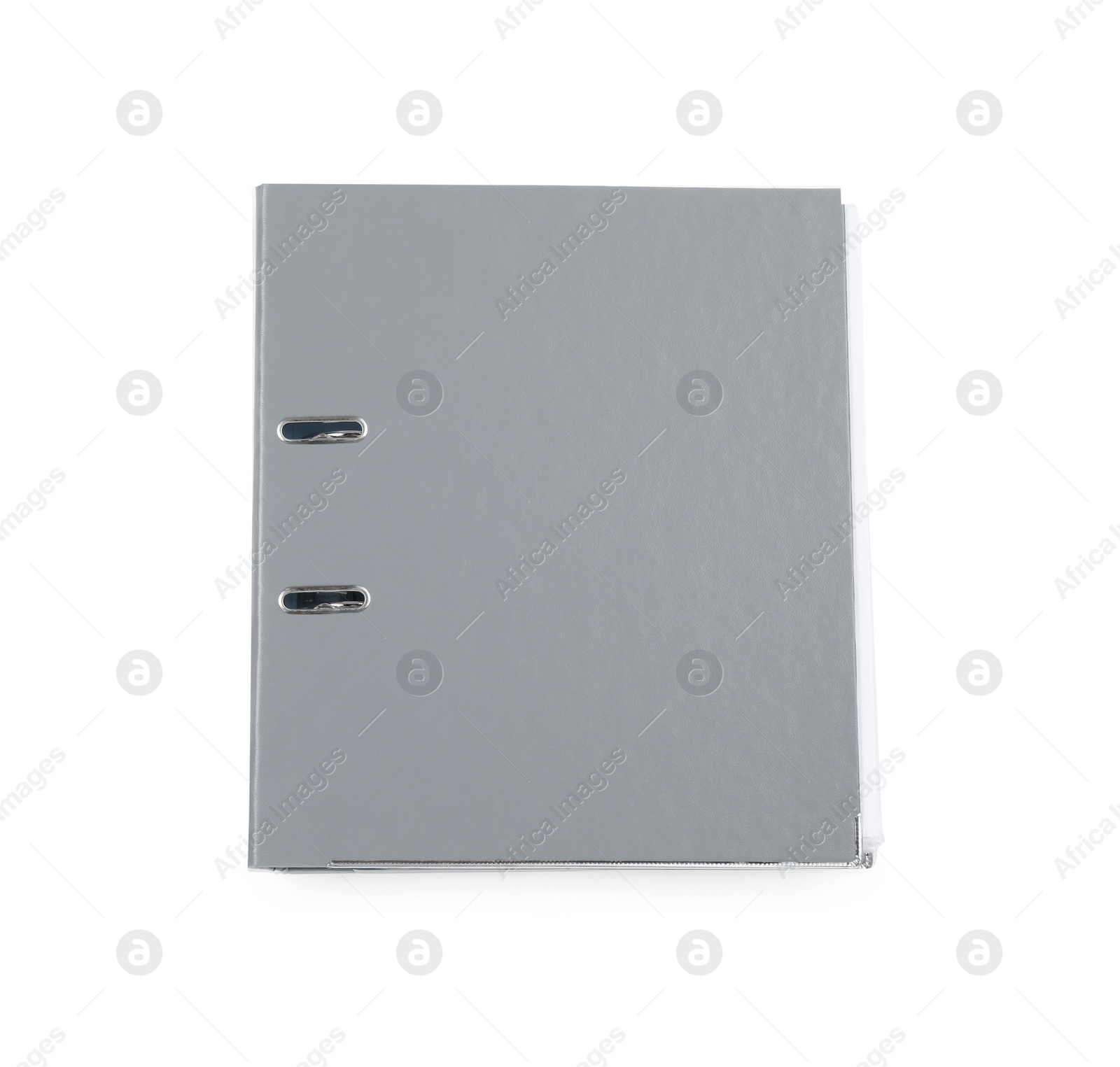 Photo of One grey office folder isolated on white, top view