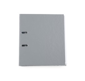 Photo of One grey office folder isolated on white, top view