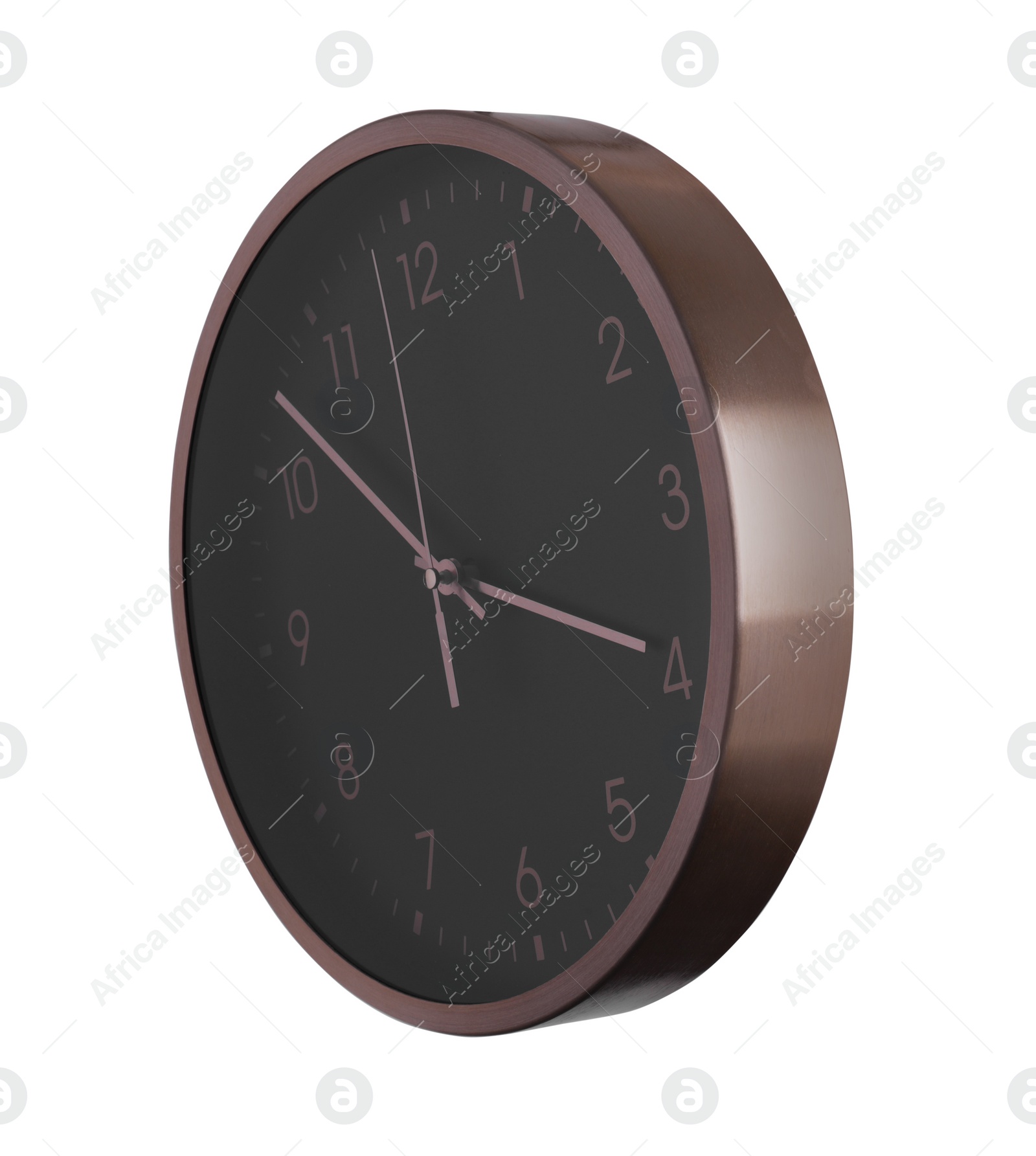 Photo of Stylish round clock isolated on white. Interior element