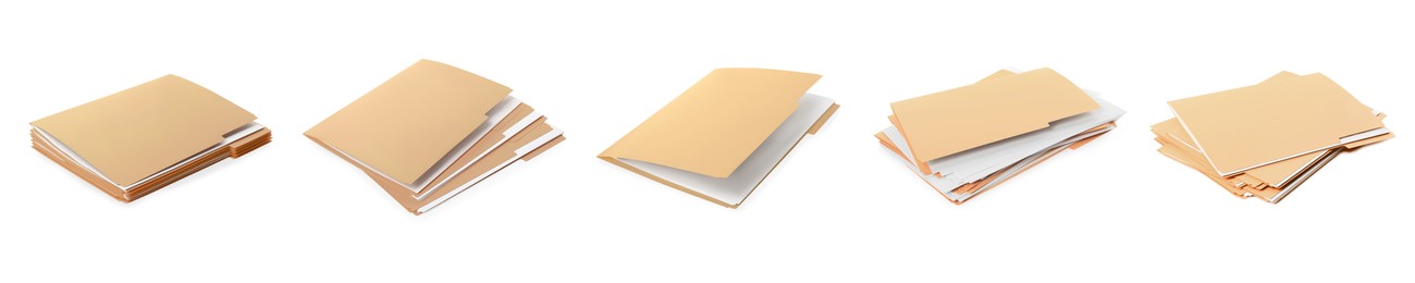 Image of Set of files with documents on white background. Banner design