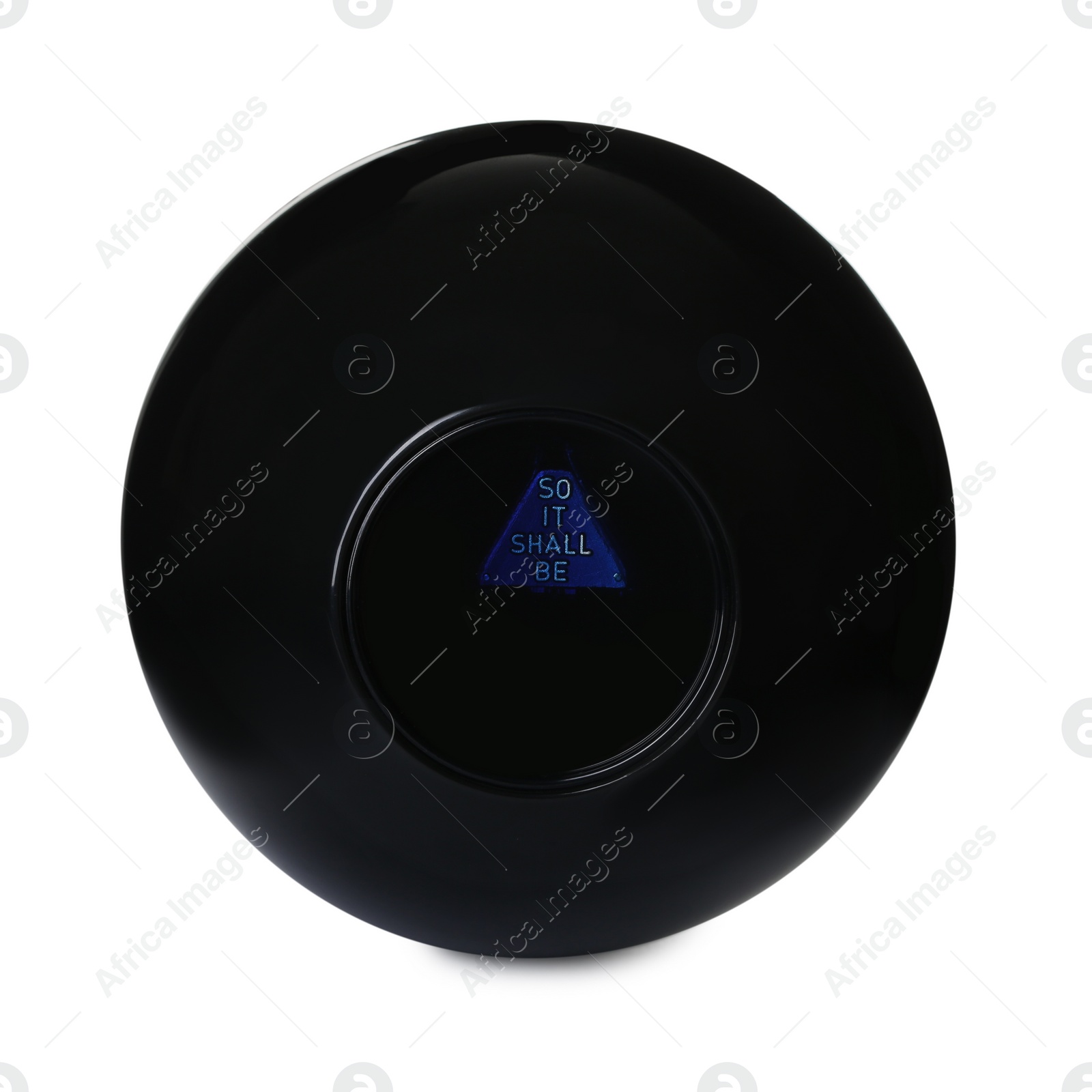 Photo of Magic eight ball with prediction So It Shell Be isolated on white