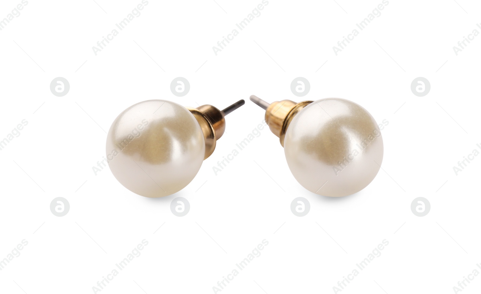 Photo of Elegant earrings with pearls isolated on white