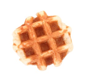 Photo of One delicious Belgian waffle isolated on white, top view