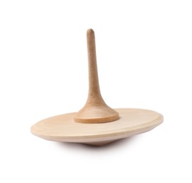 Photo of One wooden spinning top isolated on white