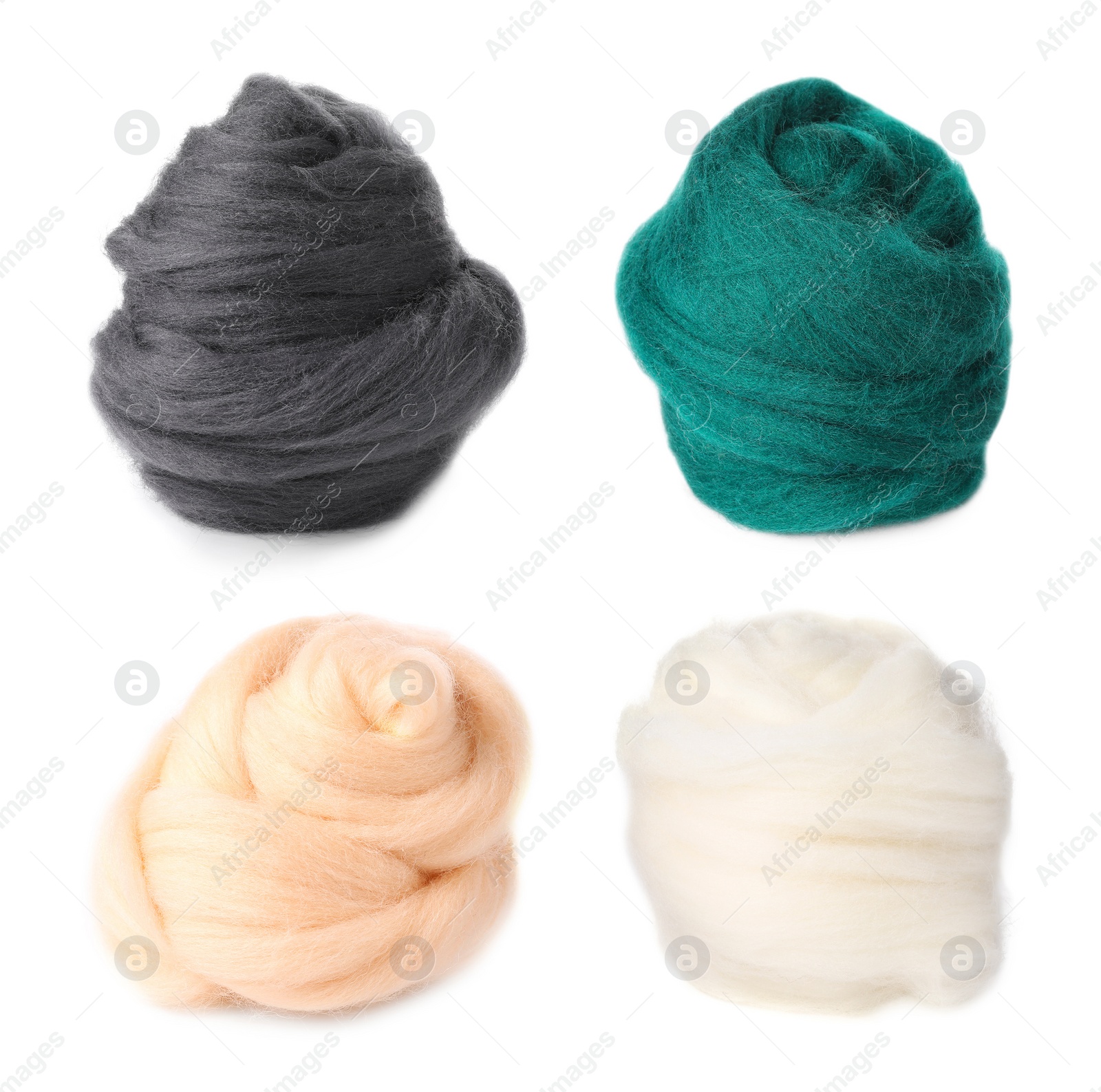 Image of Colorful felting wool isolated on white, set