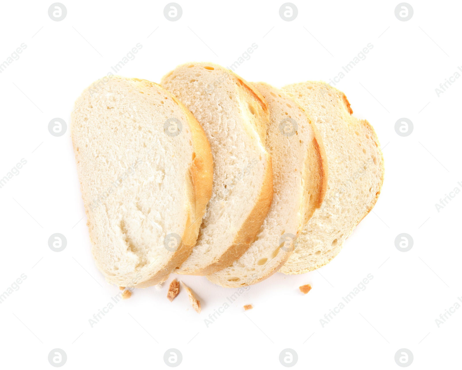 Photo of Fresh wheat bread on white background, top view