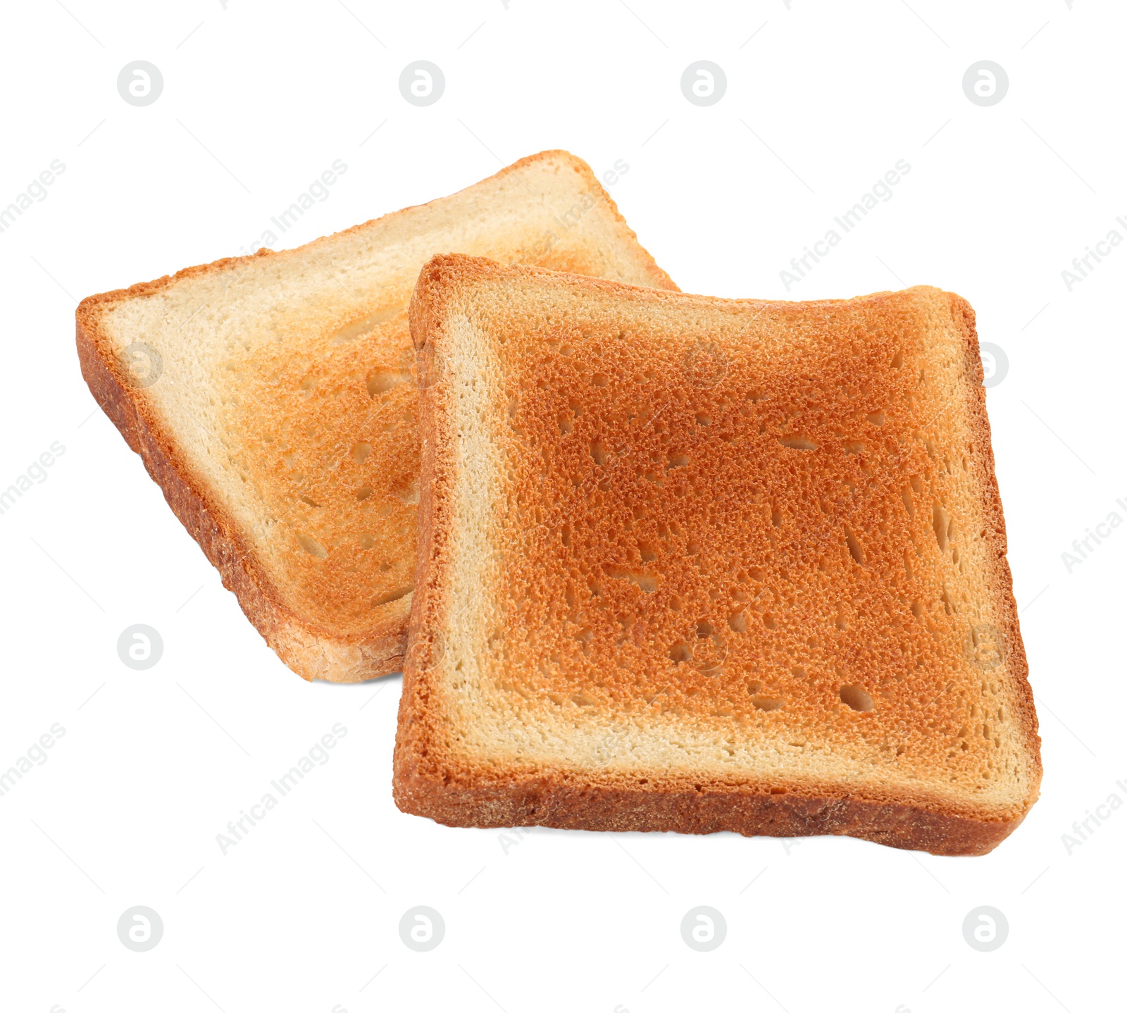 Photo of Slices of delicious toasted on white background