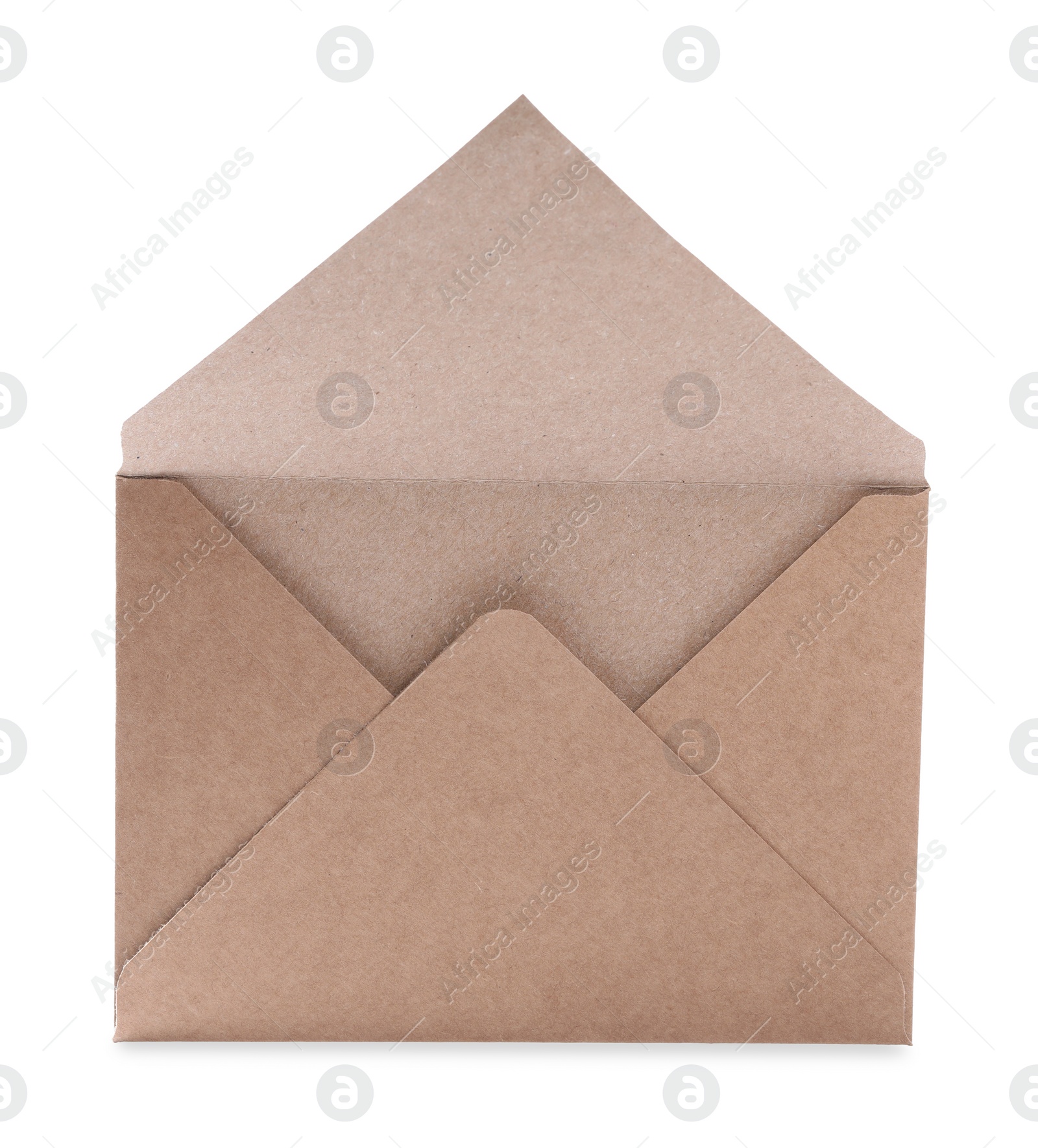 Photo of One kraft letter envelope on white background