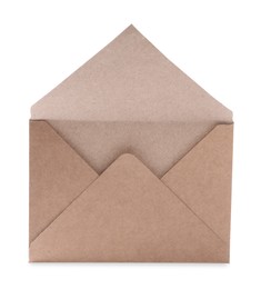 Photo of One kraft letter envelope on white background