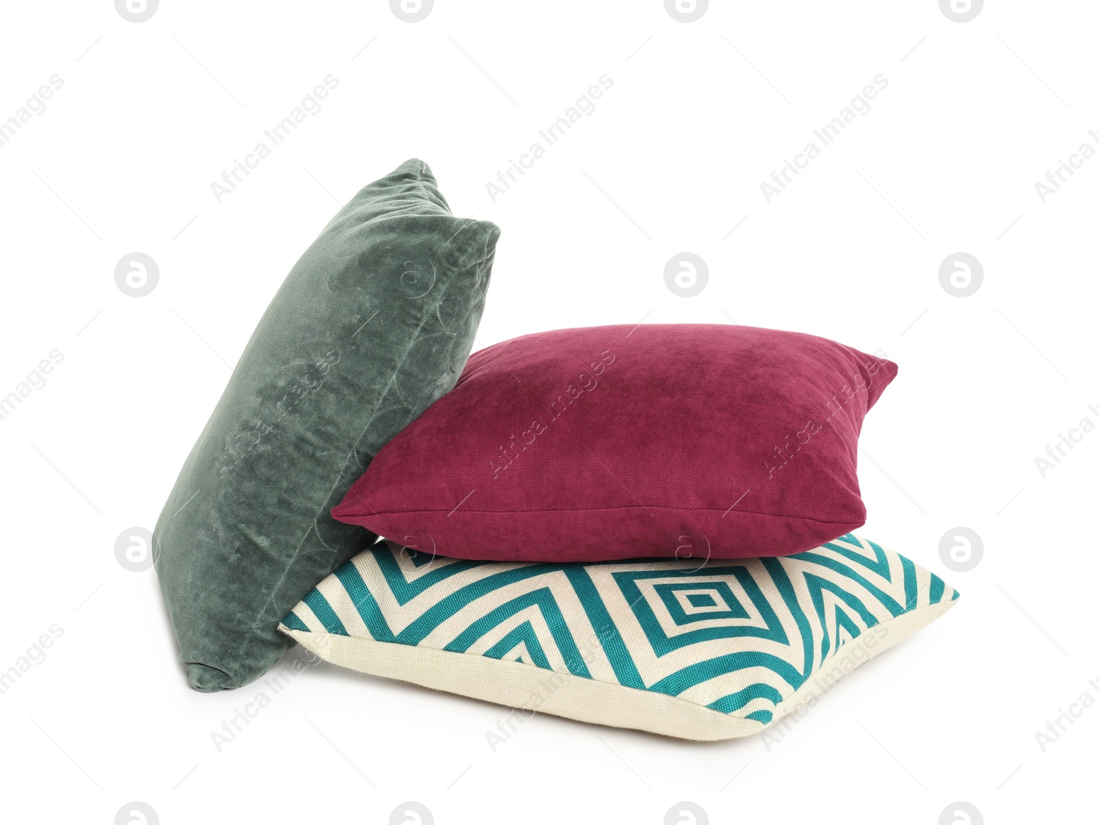 Photo of Different colorful decorative pillows on white background