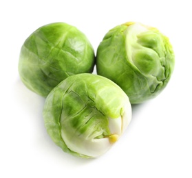 Photo of Fresh tasty Brussels sprouts on white background